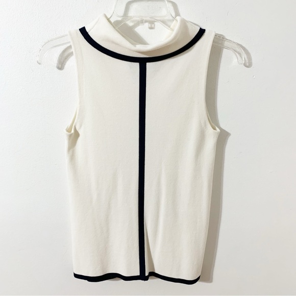 Ann Taylor Sleeveless Cowl Neck Sweater Vest Cream with Black Trim Detail XS - Picture 3 of 6